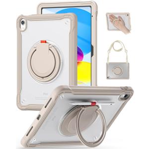 BRAECN for iPad (A16) 11th/10th Generation Case 11 inch 2025/10.9'' 2022 Handle Protective Cover 360 Rotating Ring Stand, Shockproof Dropproof Case for Kids Kickstand & Pencil Holder & Shoulder Strap (Khaki)