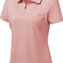MoFiz Womens Zip up Golf Polo Shirt Short Sleeve Workout Golf Top Moisture Wicking Lightweight Tennis Shirts (Pink, XL)