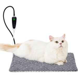 Cat Heating Pad - 11 Adjustable Temperature and 25 Timer Options, Heated Cat Bed Indoor Waterproof with Chew-Resistant Cord for Small Dogs, 17.5x14 Inch