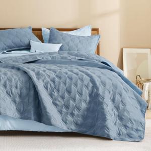 Litanika Queen Quilt Bedding Set, Grayish Blue Summer Lightweight Soft Comforter Bedspreads & Coverlets, Boho Farmhouse Bedding Cover Bed Decor All Season, 3 Pieces (1 Quilt, 2 Pillowcases)