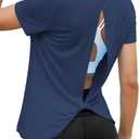 Mippo Open Back Workout Tops for Women Soft Short Sleeve Athletic Yoga Gym T Shirts (Blue, XL)