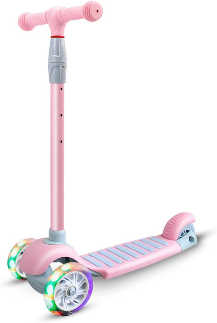 67i Scooter for Kids 3 Wheel Scooter Kids Kick Scooter for Toddler Girls Boys Scooter with Adjustable Height and Light-Up Wheels Scooter for Children Ages 3-12 (Pink)