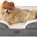 Bedsure Small Orthopedic Dog Bed - Washable Bolster Dog Sofa Beds for Small Dogs, Supportive Foam Pet Couch Bed with Removable Washable Cover, Waterproof Lining and Nonskid Bottom Couch, Black Checks (24.0"L x 18.0"W x 6.0"Th)