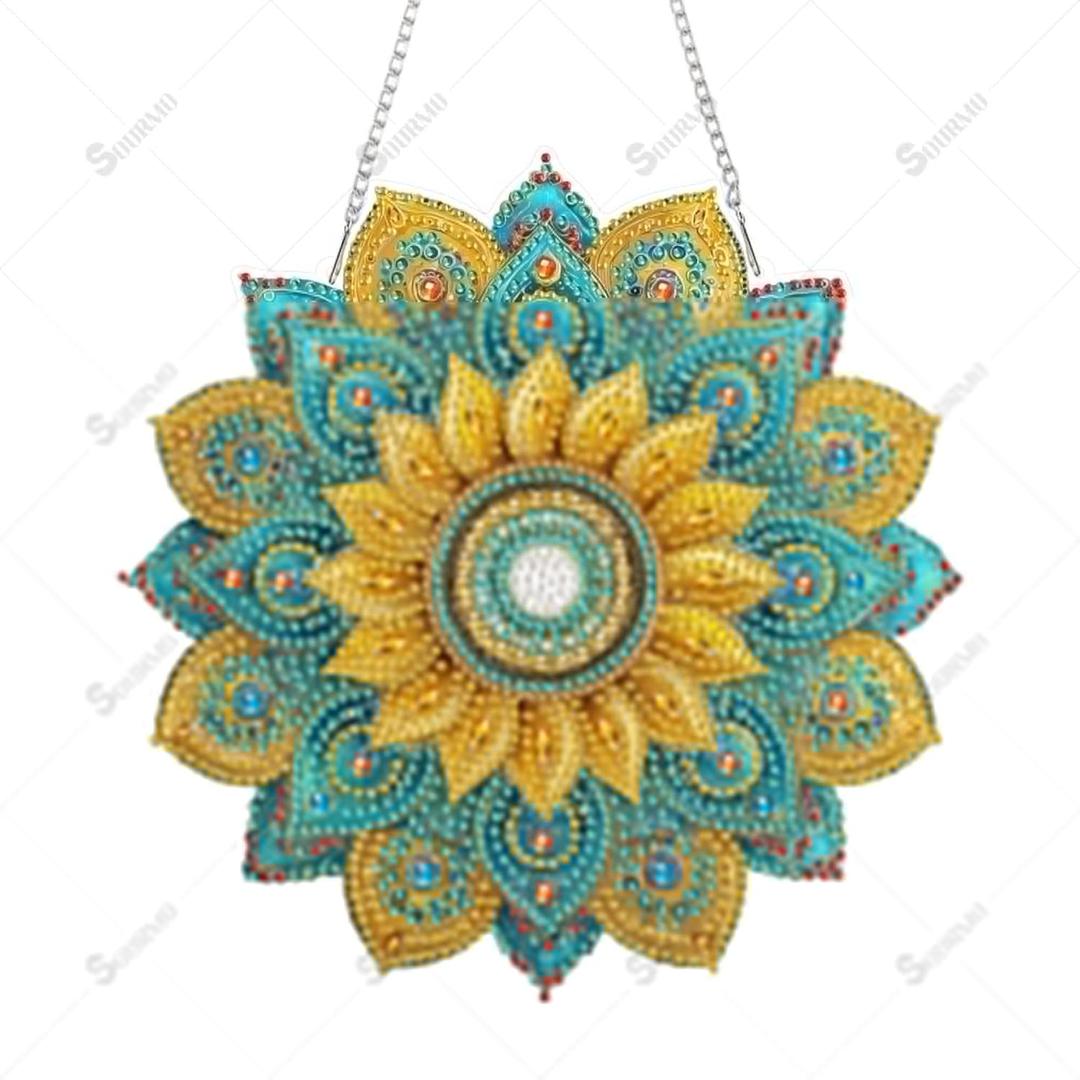 SOURMO Diamond Art Painting Hanging Kit, DIY Diamond Gem Painting Pendant, Acrylic Board Mandala Floral Wall Art