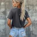 Ficerd 4 Pack Women's Cotton T Shirts Casual Short Sleeve Tunic Tops Crewneck Plain Summer Loose Fit Rolled Sleeve Basic Tee (M)