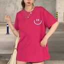 Funny Smiling Emoticon Men Women Happy Face Smile T-Shirt, M, Red