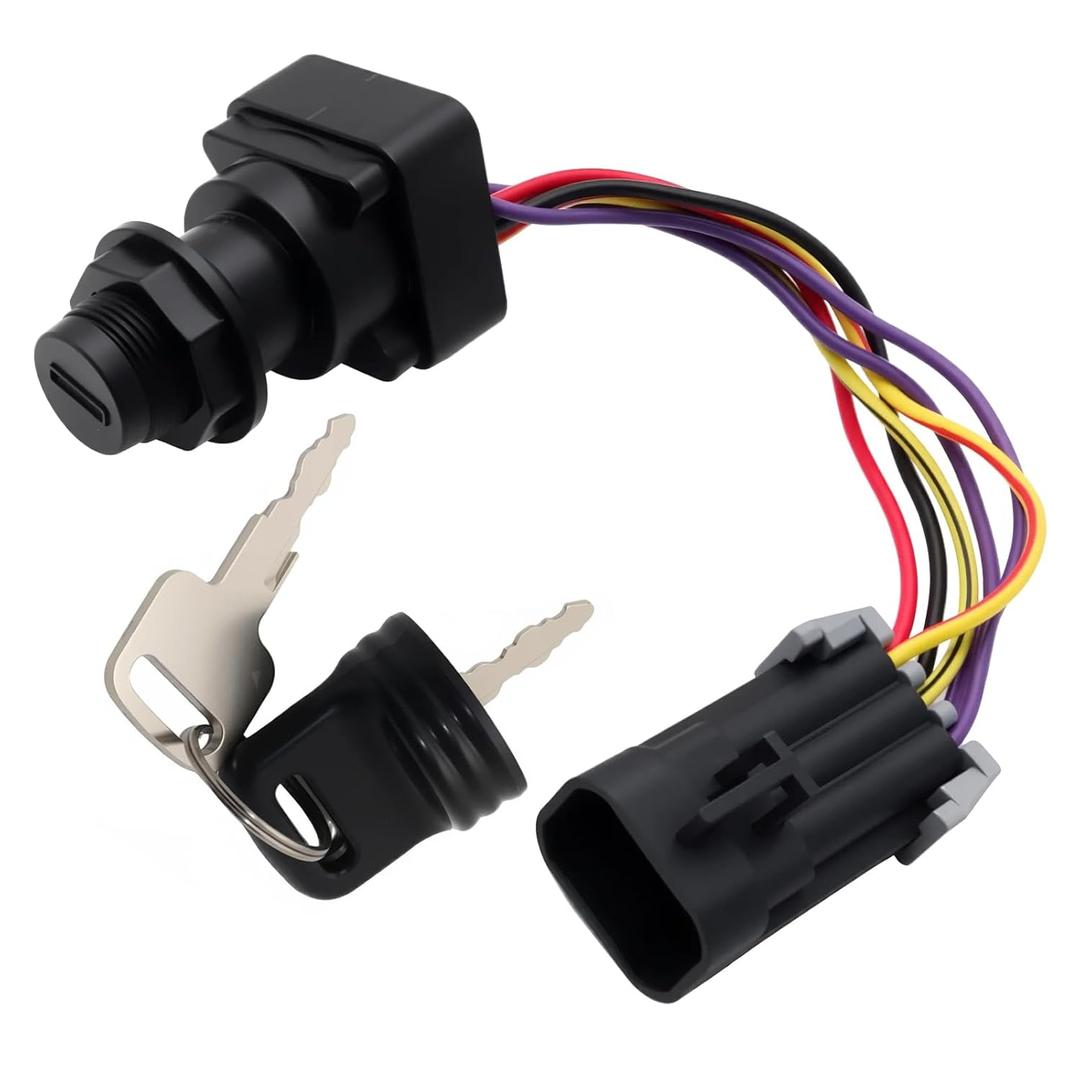 Ignition Key Switch with Harness Compatible with Mercury Marine Quicksilver Outboard Motor, 3-Position Boat Engine Ignition Key Switch Replacement for 87-897716K01 897716 8M0059686