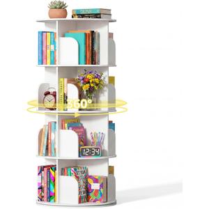 DUMOS 4 Tier Rotating Bookshelf Tower, Spinning Bookshelf for Small Space, 18.1"D x 18.1"W x 50"H