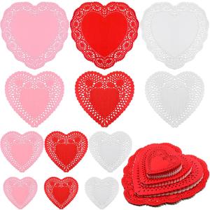 300 Pieces Valentine Heart Doilies Heart Shaped Paper Doilies Crafts Red Pink White Lace Cutouts Paper for Valentine's Day Wedding Party Decoration