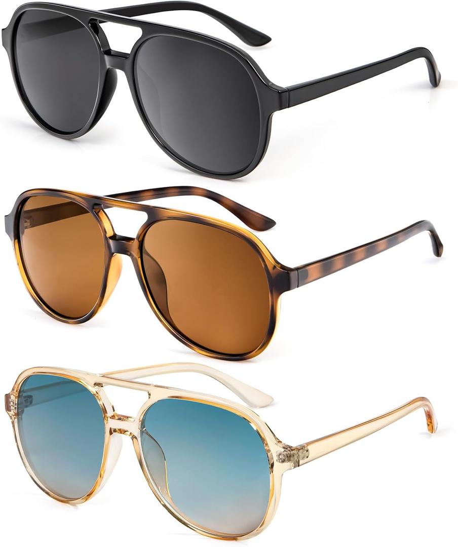 ANYLUV Womens Polarized Sunglasses Lightweight Round Sunglasses for Women Men with UV Protection 3 Packs (C26 Black/Grey+tortoise/Brown+clear Brown/Green & Brown)