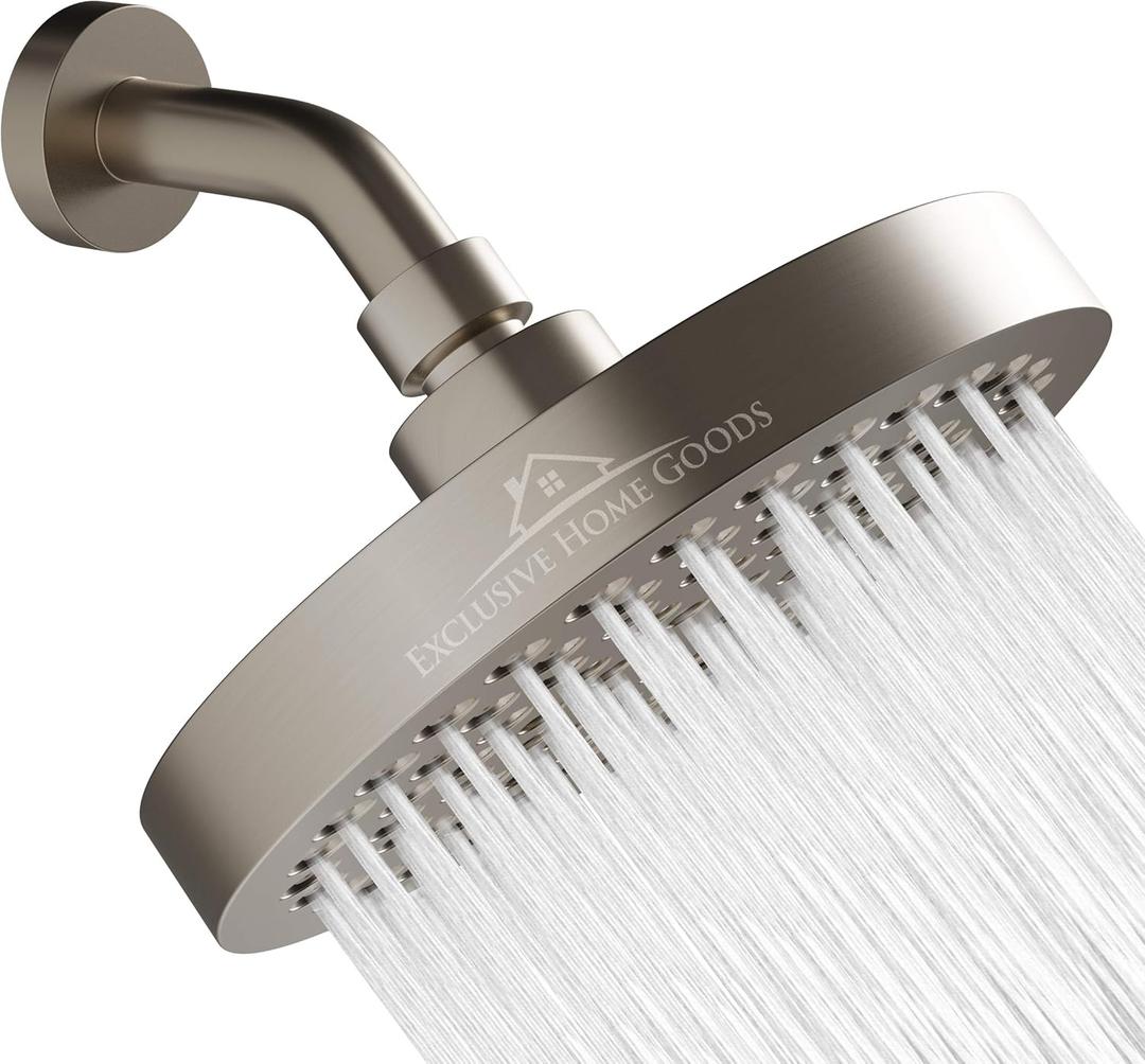 Rainfall Shower Head - 6" High Pressure Shower Heads - 2.5 GPM Shower Heads with Anti-Clog 90 Rubber Jets - 360 Rotation Adjustable Shower Head - Rustproof Bathroom Shower Head (Brushed Nickel)
