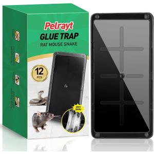Pelrayt Glue Mouse Traps Indoor for Home, Rat Trap-12 Pack, Large Heavy Duty Glue Traps for Safe Home Pest Control. Pre-Scented, Non-Toxic Sticky Boards for Mice, Rats & More