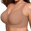 LetsJoli Jelly Bras for Women Push Up Bra Wireless No Underwire Supportive Full Coverage Plus Size for Older Women(Latte, XL)