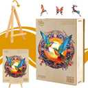 Jigfoxy Wooden Puzzles for Adults, Hummingbird Wooden Jigsaw Puzzles, Unique Animal Shape Puzzles, Christmas Thanksgiving Gifts for Family Friend(S7.9 * 7.9in100psc)