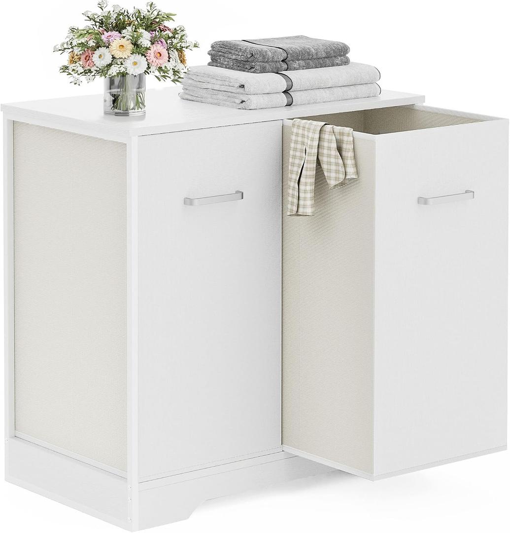 120L Double Pull-Out Laundry Hamper Cabinet with Removable Bags, 23.6"L x 13"W x 29.5"H, Dual Pull-Out Compartments; Reinforced Bags; Metal Pull Handles; Hidden Laundry Storage; Steel Frame; Easy Assembly