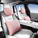 Car Headrest and Lumbar Support Pillow Set,1 Piece, Neck & Back Support for Driver/Passenger Seat, Comfortable & Breathable, Relieves Neck & Back Pain, Ideal for Long Drives (B/Pink)