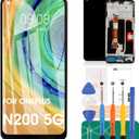 for OnePlus Nord N200 5G LCD Screen for OnePlus N200 5G Screen Replacement Nord N200 5G LCD Display DE2118 Touch Digitizer Assembly Compatible with DE2117 Repair Parts Kits(Black with Frame