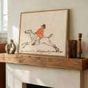 Framed Horse Canvas Wall Art, Vintage Horse Rider Art Prints, Neutral Minimalist Sketch Pictures Wall Decor for Bedroom Office Hallway Bathroom, 12x16 In (Beige Orange)