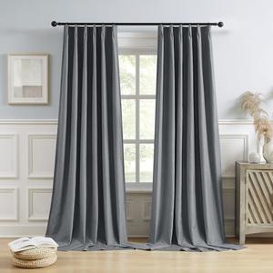 DUALIFE Charcoal Grey Blackout Pinch Pleat Curtains, 102 Inches Long 2 Panels Set, Back Tab with Hooks for Bedroom, Thermal Insulated for Hall, Villa, 40W x 102L
