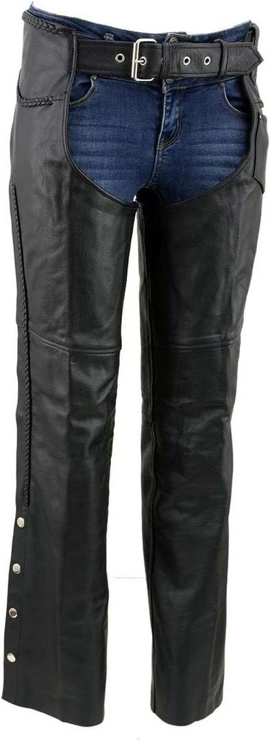 Milwaukee Leather LKM5725 Women's Braided Black Premium Leather Motorcycle Rider Chaps (12)