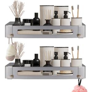 NearMoon Bathroom Shower Caddy 2 Pack, No Drill 304 Stainless Steel Shower Organizer with 2 Hooks (Shower Shelf, Chrome)