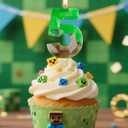 Pixel Birthday Candle, 2.68 Inch Miner Number Candles, Game Themed Candle Birthday Decoration for Pixel Theme Birthday Anniversary Dynamite Video Game Party (Green, 5)