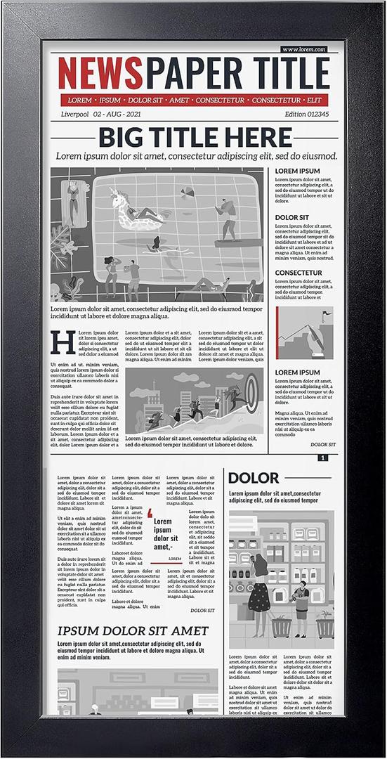 LaVie Home 11x22 Newspaper Frame Without Mat, Black Frame with High Definition Plexiglass, Fits 11x22 Inch Newspaper, Assorted Media Cover Frame1 Pack