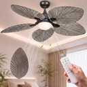 52" Modern Tropical Ceiling Fan with Light and Remote for Bedroom | LED Dimmable Tri-Color Temperature, 5 Blade Ceiling Fans Reversible, 6 Speeds w/Quiet DC Motor, living room, bedroom, kitchen, Large