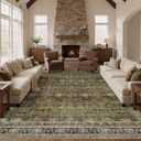 WITSHOCK Boho Large Area Rug 12X14 for Living Room, Soft Low Pile Non-Slip Machine Washable Farmhouse Olive Green Brown Rugs for Bedroom Dining Room Indoor Home Office Carpet