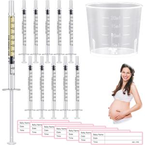 Trelaco Colostrum Collector Kit Include Sterile Sealed Breast Milk Syringes with Caps, No Needle Colostrum Syringes Stickers 1 Measuring Cup Harvesting Collection for Breastmilk (50 Sets,1 ml)