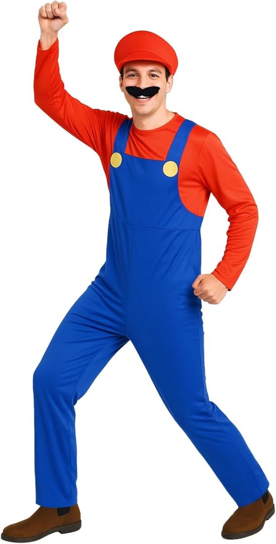 Morph Mens Plumber Costume, Red Plumber Brother Costume Mens, Funny Costumes for Men (X-Large)