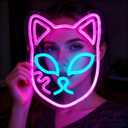 Demon Fox Face Neon Sign, Japanese Anime Slayer Neon Light for Wall Decor, Bedroom, Game Room, Birthday Party, Dimmable, USB Powered, Pink, Ice Blue(11.8"x9.2")