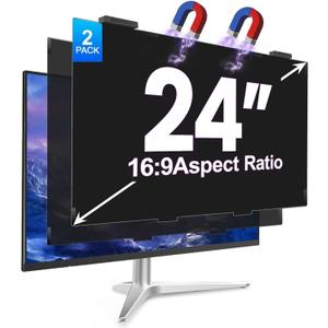 2Pack Magnetic 24 Inch Privacy Screen for Computer Monitor 16:9 Aspect Ratio, Hanging Removable Anti-Blue/Glare Protector Film, Anti Spy Desktop Security Private Filter 24in
