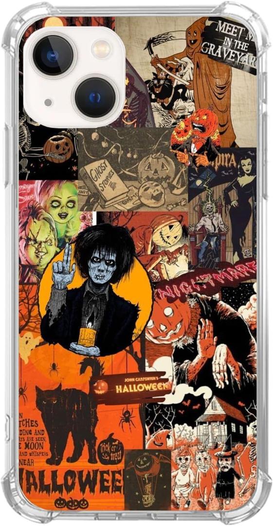 Halloween Spooky Phone Case for iPhone 14 Plus, Halloween Creepy Collage Cover for Teens Women Men, Soft TPU Shockproof Case for iPhone 14 Plus