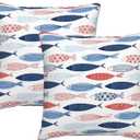 Fish Throw Pillow Covers Decorative Linen Pillow Cases Set of 2 Square Cushion Cover for Couch Sofa Bedroom Patio 18x18 Inch