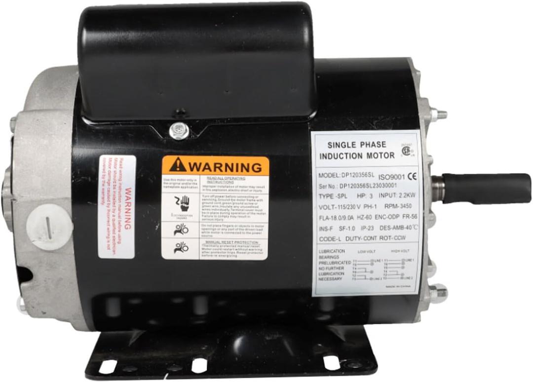 GXYWADY 3 HP SPL Universal Air Compressor Motor 56 Frame 3450RPM Single Phase TEFC 5/8 Inch Shaft 60Hz