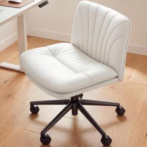Marsail Armless-Office Desk Chair with Wheels: PU Leather Cross Legged Wide Chair,Comfortable Adjustable Swivel Task Chairs for Home,Office,Make Up,Small Space,Bed Room(Light Beige), Medium
