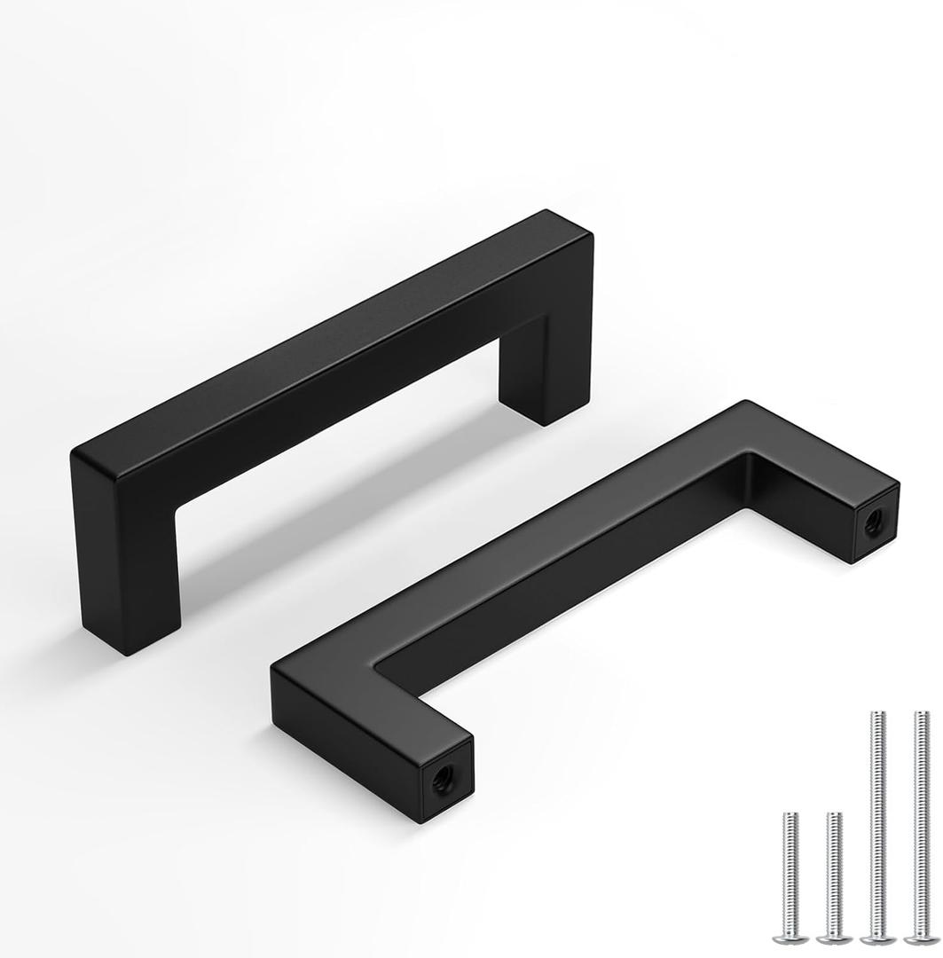 Homdiy 30 Pack Black Cabinet Handles 3 Inch(76 mm) Hole Centers Matte Black Cabinet Pulls Stainless Steel Drawer Dresser Handles Square Bar Hardware Drawer Pulls Stainless Steel Dresser Hardware