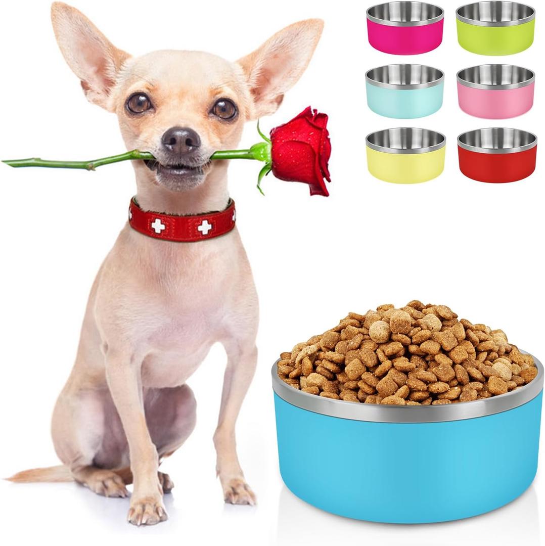 Stainless Steel Dog Bowls for Small Medium Sized Dogs Non Slip,Insulated Dog Bowl,Pet Bowl for Food and Water,Rustproof(40oz,Blue)