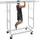 Heavy Duty Clothes Rack Load 620 LBS Metal Garment Clothing Rack Hang 300 pieces of clothing on Wheels Collapsible Rolling Portable & Adjustable Double Rod with Hook for Hanging Clothes (Silver)