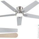 POCHFAN 52 Inch Ceiling Fans with Lights and Remote, Brushed Nickel Flush Mount Low Profile Ceiling Fan for Bedroom, Living Room, Patio, Dimmable 6 Speeds Noiseless, ETL Listed
