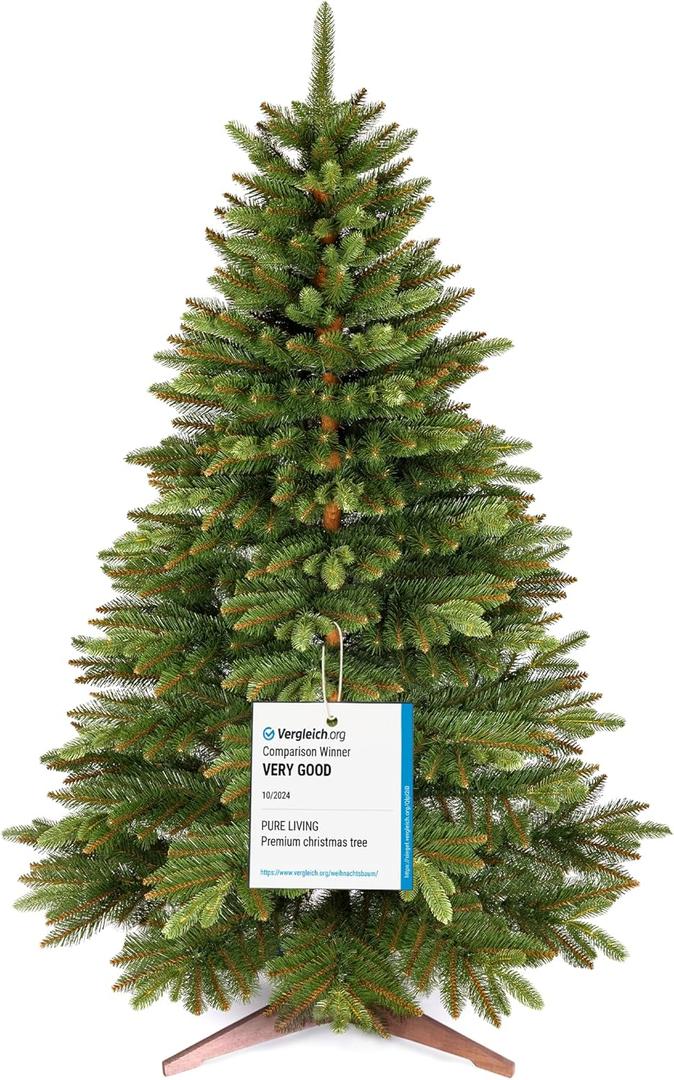 Artificial Christmas Tree 8ft - Premium Realistic Artificial Christmas Tree Looks Real Wooden Stand and Storage Bag - Xmas Tree - Artificial Christmas Trees by Pure Living