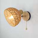 Rattan Wall Sconce Light with Pull Chain Switch, Rattan Lamps for Bedroom, Farmhouse Wall Sconces, Wall Mount Light Fixture Indoor, Boho Bedside Wall Sconces (Round Braided Shade)