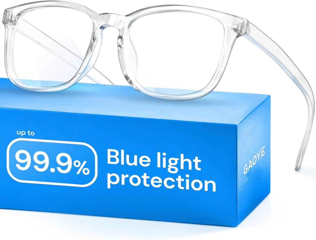 Gaoye Transparent, Clear Blue Light Glasses for Computer & Gaming - Anti UV Ray Lenses, Scratch-Resistant & Comfort Fit (Medium)