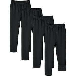 4 Pack Girls Fleece Lined Leggings Cotton Kids Winter Warm Leggings Thick Thermal Tights Pants (Black)