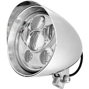 5.75" LED Motorcycle Headlights w/ Aluminum Visor Clear Lens 5 3/4 inch Bullet Vintage Head Light Lamp for Harley Sportster Dyna Softail Bobber Chopper Honda Yamaha Suzuki Kawasaki Custom Chrome