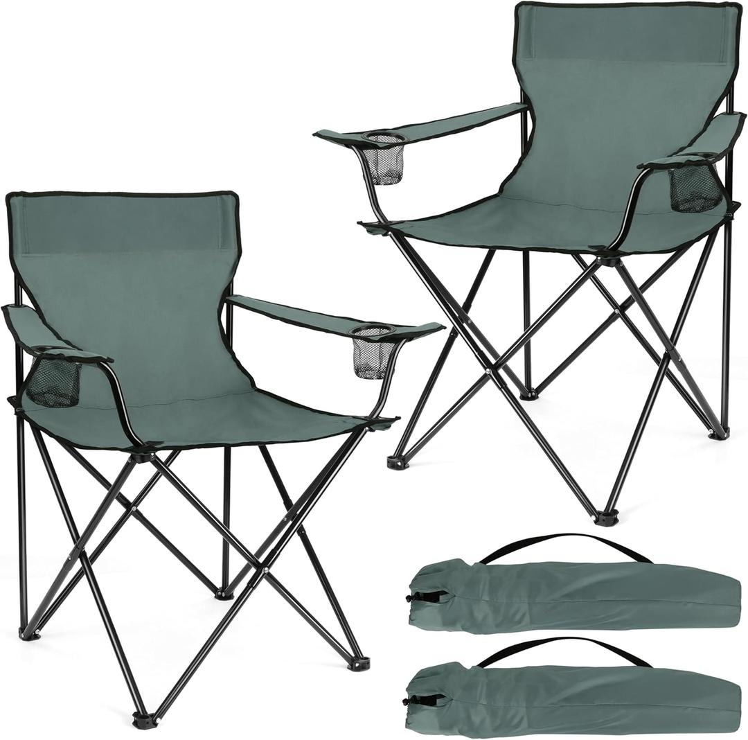Joyfair Portable Camping Chair, Outdoor Lawn Folding Chairs for Adults, Heavy Duty Large Foldable Chairs for Beach, Fishing, Tailgating and More Outdoor Sport, Carry Bag & Cup Holder