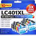 LC401XL Ink Cartridges for Brother (10 Pack) High Yield Replacement for Brother LC401 Ink (4 Black, 2 Cyan, 2 Magenta, 2 Yellow) Compatible with MFC-J1010DW J1012DW J1170DW J1800DW Printer