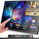14 inch FHD Portable Touchscreen Monitor with HDMI VGA DVI Ports Compatible with Laptops PC PS5/4, Industrial, POS, Kiosk, Screen Extender 19201200 HDR IPS Small Touch Screen Display 500 nits
