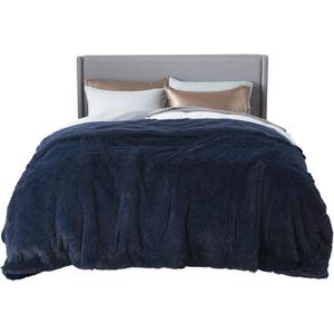 Bedsure Fluffy Navy Blue Blankets Queen Size for Bed, Thick Sherpa Faux Fur Fleece Fuzzy Plush Winter Warm Soft Full Queen Blankets, Bedroom Decor Blue Gifts Cozy Gifts for Women Men, 90x90